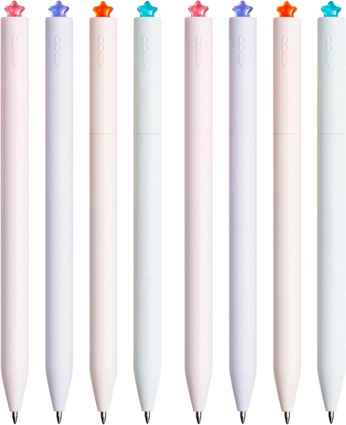 Kaco FIRST Gel Pens Cute Stationery Black Ink, 0.7 mm Medium Point, Aesthetic Cute Star Pens for Journaling (8 Pcs Bright Colors)