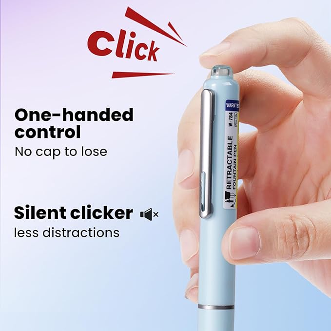 WRITECH Fountain Pen Fine Nib: Black Ink Retractable Pen Set Includes 5 Ink Cartridges Smooth Writing No leaking for Gift (Blue)