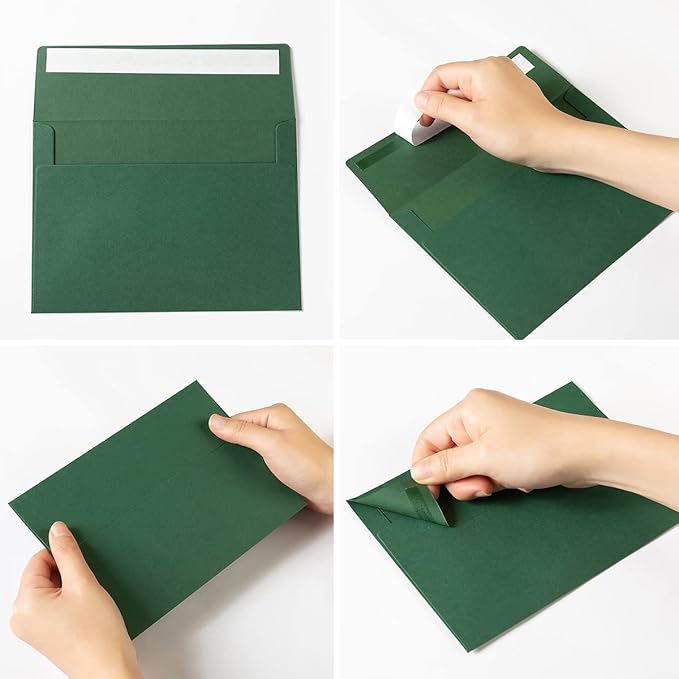 Wishop 100 Pack Dark Green A7 Envelopes Self-Adhesive 5x7 Envelopes for Invitations, 5x7 Greeting Cards