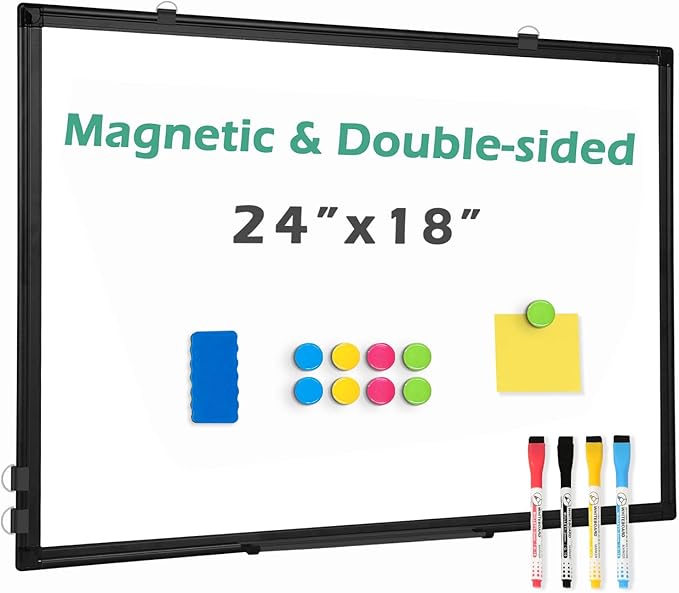 Double Sided Magnetic White Board, 36"x24" Dry Erase Whiteboard for Wall with Aluminum Frame Presentation Board for School, Office and Home