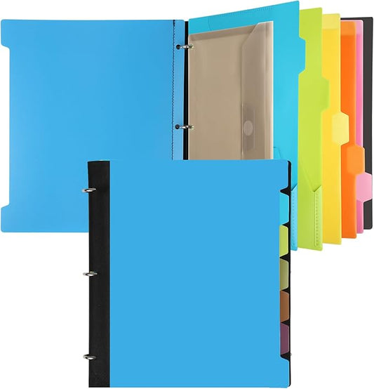 Pivotable Refillable Notebook, 3 Ring Binder Notebooks 1 Inch, Notebook with Dividers and Pockets, Folder Notebook, Flexible Binder, Soft Binders 3 Ring, Foldable Binder- Blue