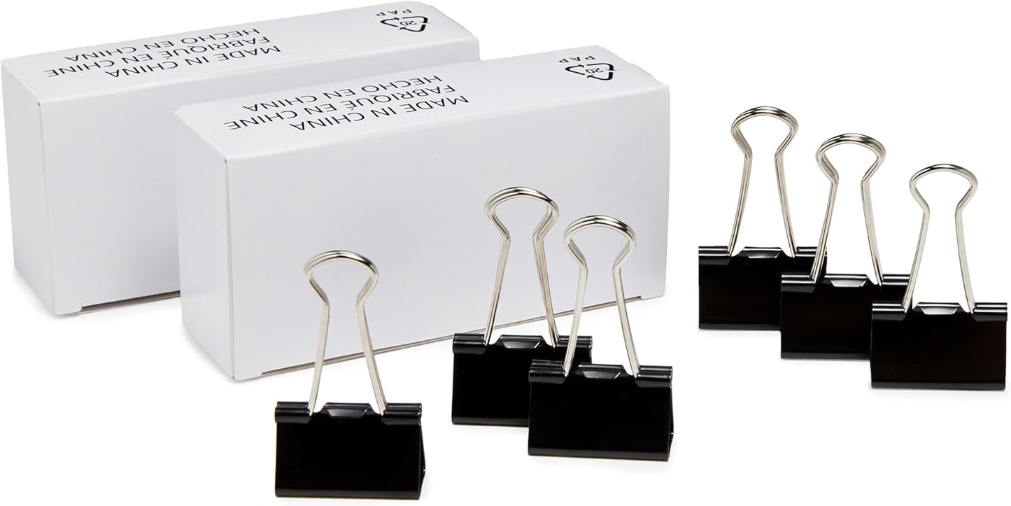 Amazon Basics Binder Paper Clips, Medium Clip (Small Box), 24 Count, 2 Pack of 12, Black