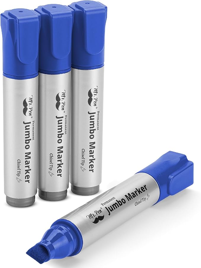 Mr. Pen- Jumbo Permanent Markers, 4 Pack, Blue, Chisel Tip, Large Permanent Markers, Color Permanent Markers Set, Jumbo Markers, Permanent Markers, Huge Poster Markers Jumbo, Thick Markers