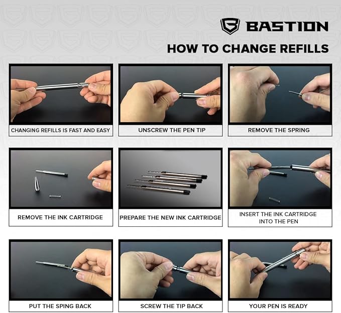 BASTION Pen Refill Ballpoint Blue | Replacement for All Bastion Bolt Action Pens | Standard Pen Ink Refills Cartridge (Blue 6 pc)