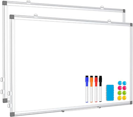 WALGLASS 2 Pack Large Whiteboard, 48" x 36" Double-Sided Large Dry Erase White Board for Wall, Hanging Whiteboard with Silver Aluminium Frame for Home, School, Office, Kitchen