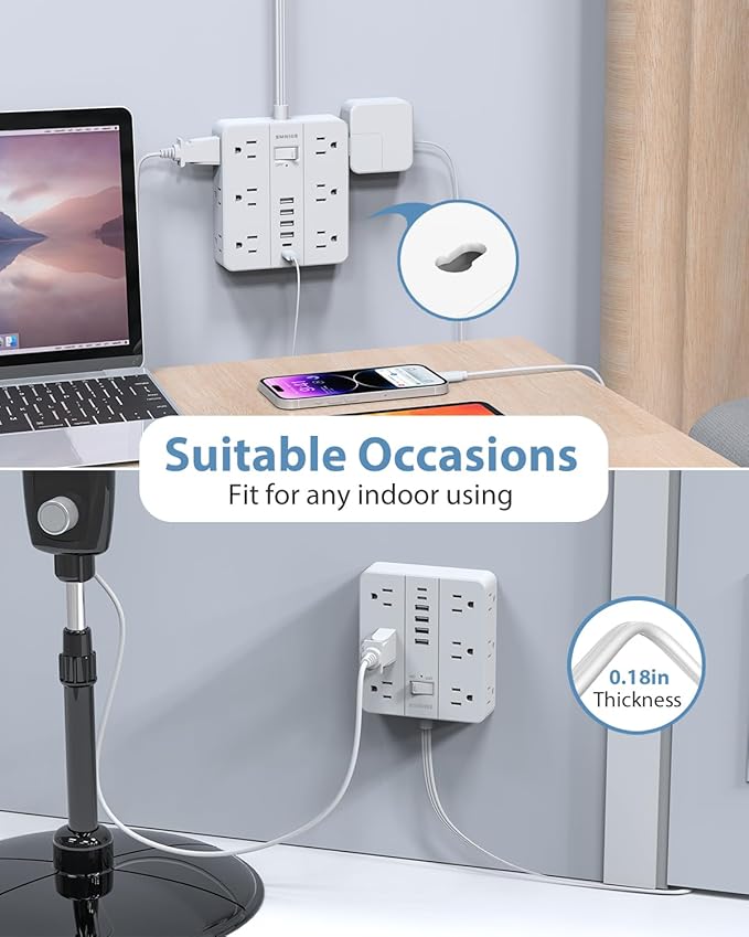 Power Strip Surge Protector 25ft Extension Cord,SMNICE Flat Plug with 12 Outlets 6 USB(2 USB C),Surge Protector Charging Station with Overload Protection for Home, Dorm,Office