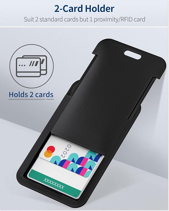 Uniclife 10 Pack Sliding ID Badge Holder Hard Black Vertical Plastic Card Case Protector Pouch with Clear Window for Office School ID Credit Cards Proximity Key Cards Driver’s Licenses and Passes