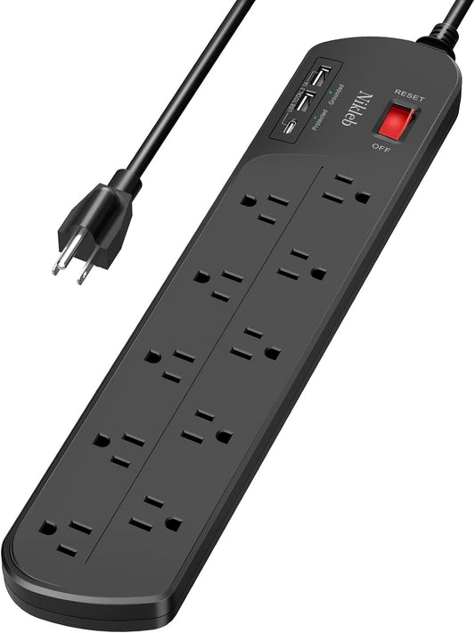 Extension Cord with Multiple Outlets, Surge Protector Power Strip with USB, 6ft Power Cord, 10 Wide Outlets, 2 USB+1 USB C Fast Charging Ports, Wall Mount, Heavy Duty, Home, Office Accessories