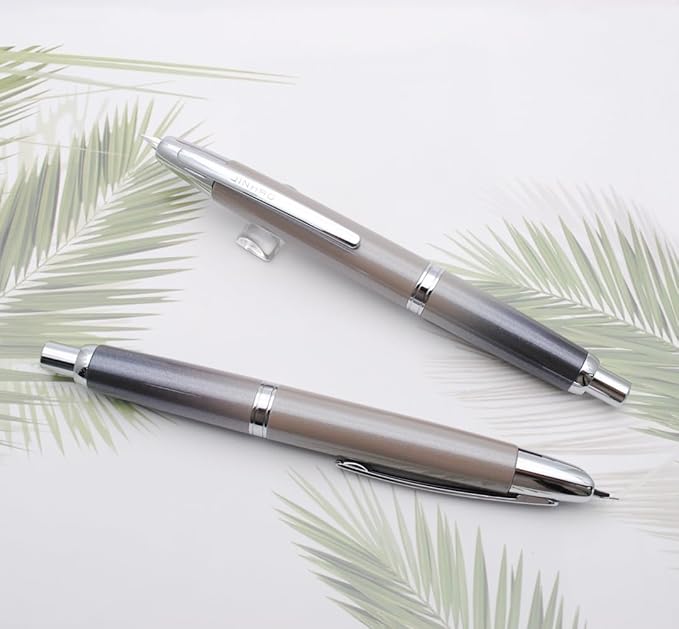 JINHAO 10 Press Fountain Pen, Retractable Metal Pen with Ink Converter (EF Nib 0.38mm, Gradient Grey)