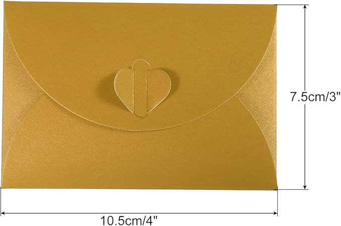 PATIKIL Gift Card Envelopes, 12 Pack Heart Shaped Clasp Small Gift Cards Holder Mini Envelope for Birthdays Weddings, Gold