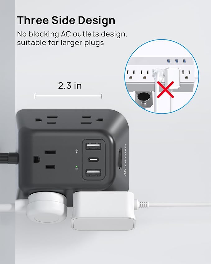 Desk Clamp Power Strip, Surge Protector with 5 AC Outlets and 3 USB Ports, Desk Mount Charging Station, Fit 1.97in Tabletop Edge Thick, 10FT Extension Cord, for Home Office Gaming Accessories