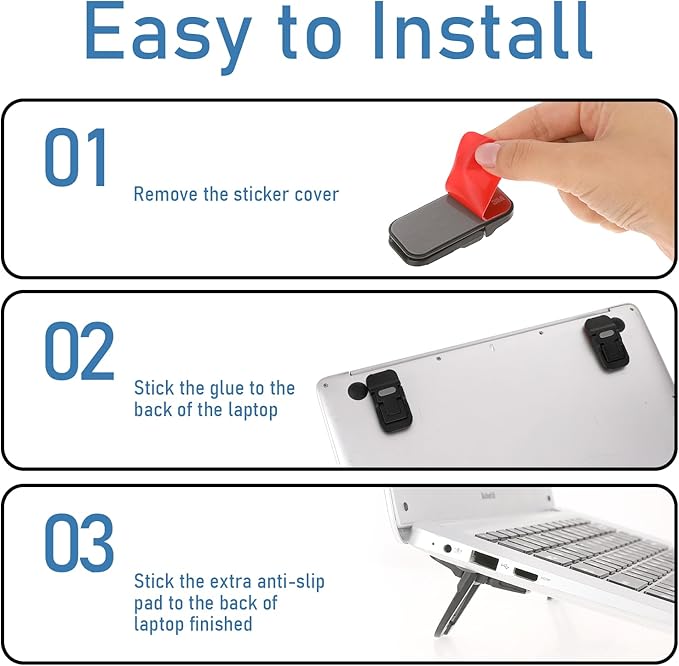 Bewudy 2 Pcs Portable Keyboard Riser, Dual Tilt Angle Adjustment Foldable Laptop Riser, Mini Computer Keyboard Stand for Desk, Self-Adhesive Keyboard Riser Feet for Most Keyboards(Black)