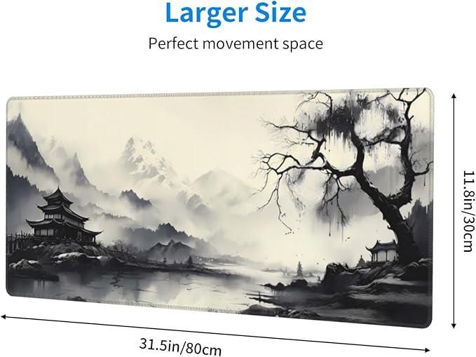 Gaming Mouse Pad Desk Pad,Extended Big Mouse Pad,31.5x11.8 Inch Long Computer Keyboard Mouse Mat Mousepad with 3mm Non-Slip Base and Stitched Edge for Gaming and Office… (wash painting2)
