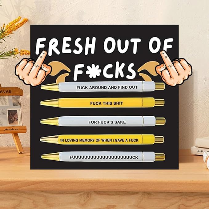 Funny pens,5-Count,Black Ink,Medium Nib 1.0mm,Funny Office Gifts for Coworkers,Personalized Pens Vibrant Funny Quotes Word Daily Pen (BY)