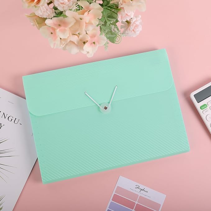 SKYDUE Expanding File Folder with 7 Pockets, Accordion File Organizer, Portable Folders for Documents, School Office Supplies Bungee Closure, Letter/A4 Size Bungee Closure, Green