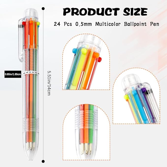 24 Pack Multicolor Pen 0.5mm 6-in-1 Multicolor Ballpoint Retractable Pens for School Office Supplies Birthday Easter Party Favors for Kids Students Children Gift End of Year Gifts for Students Teacher