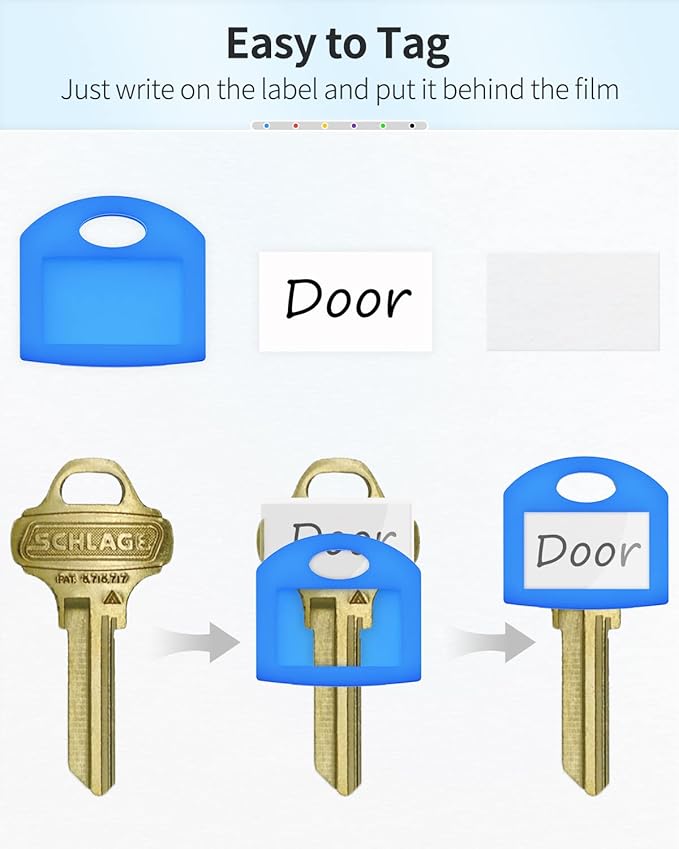 Uniclife 12 Pcs Key Cap Tags 1 Inch Key Covers Protectors with Blank Paper Labels and Clear Windows Soft Key Identifiers for Standard Regular Thin Flat House Keys (Not for Odd-Shaped Keys), 6 Colors