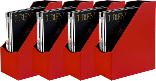 UnionBasic Magazine File Holder - Office Leatherette Desktop Document File Folder Journals Organizer Racks, Red, Set of 4