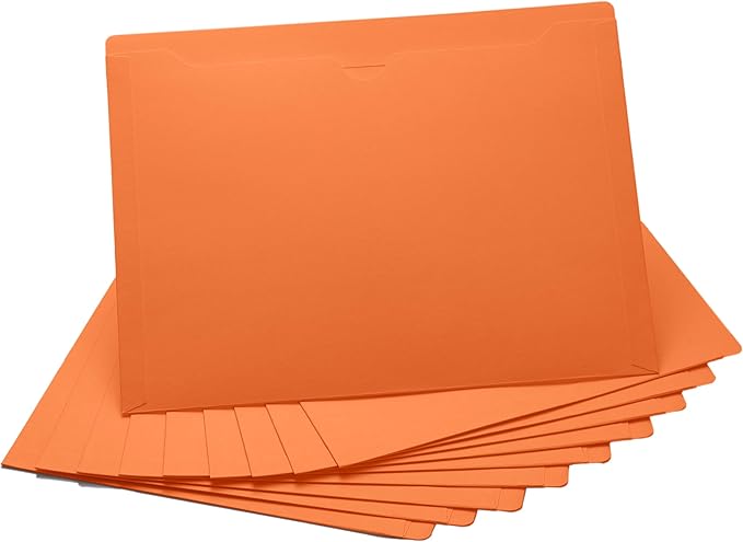 Orange File Jackets, Flat-No Expansion, Letter Size, Reinforced Straight-Cut Tab, 10 Pack