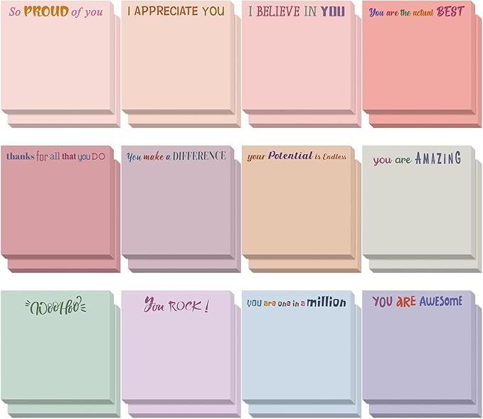 Yinder 24 Pcs Inspirational Sticky Notes with Lines Cute Motivational Sticky Notes Pad Employee Appreciation Gifts Bulk for Teacher Nurse Coworkers Office Supplies 3 x 3''(Aesthetics,Thank You)