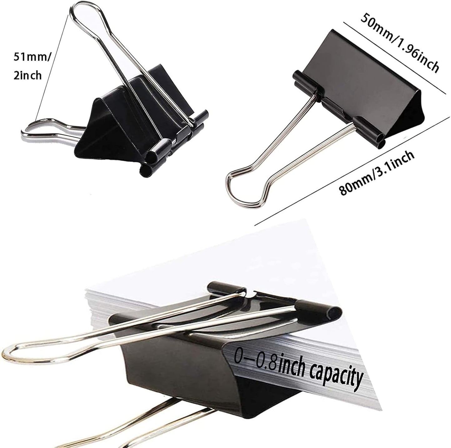 Extra Large Binder Clips 2 Inch (48 Pack), Big Paper Clamps for Office and Home Supplies, Black