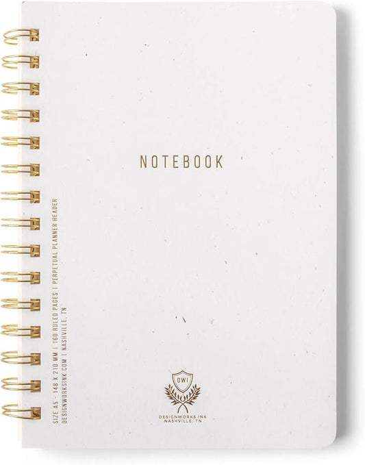 DesignWorks Ink 6" x 8.25" Speckled Ivory White Textured Paper Twin Wire Spiral Notebook Journal with 160 Lined Pages for Work, Writing, Journaling