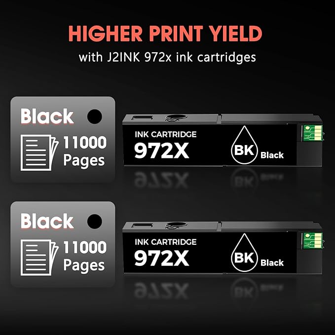972X 972 MFP 477DW Ink Cartridges High Yield Compatible Ink Cartridge for HP Printer with HP 972X 972 Ink Cartridges Combo Pack for HP Pagewide Pro 452dn 452dw 552dw 477dw 577dw Printer (2 Black)