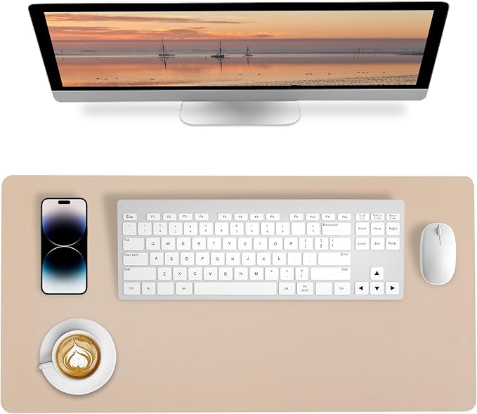 Bloss Leather Desk Mat, Mouse Pad, Waterproof Small Desk Pad, Desk Matt for Desktop, Non-Slip Desk Pad Mat for Office Work/Home - Beige (27.6 x 13.8 Inches)
