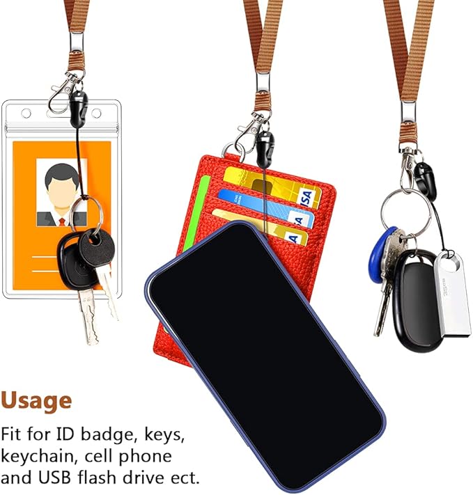 6 Pack Neck Lanyard with ID Badge Holder, Office Strap Lanyards, Stainless Metal Swivel Hook for Name Tag, Badge Holders, Keychains, Card, Brown