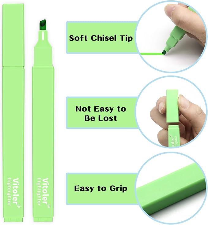 Vitoler 10Pack Bible Highlighters, Cute Assorted Colors Pastel Highlighters No Bleed Chisel Tip Highlighters for Aesthetic School Supplies