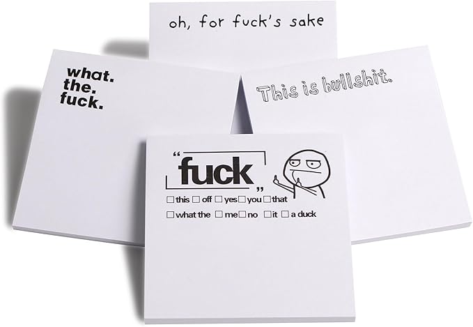 Fresh Outta Fucks Pad and Pen Funny Sticky Notes and Pen Set White Elephant Gift Novelty Pen Funny Desk Accessory Fun Gifts for Friends (B-Set 2 Pen+4 Notes)