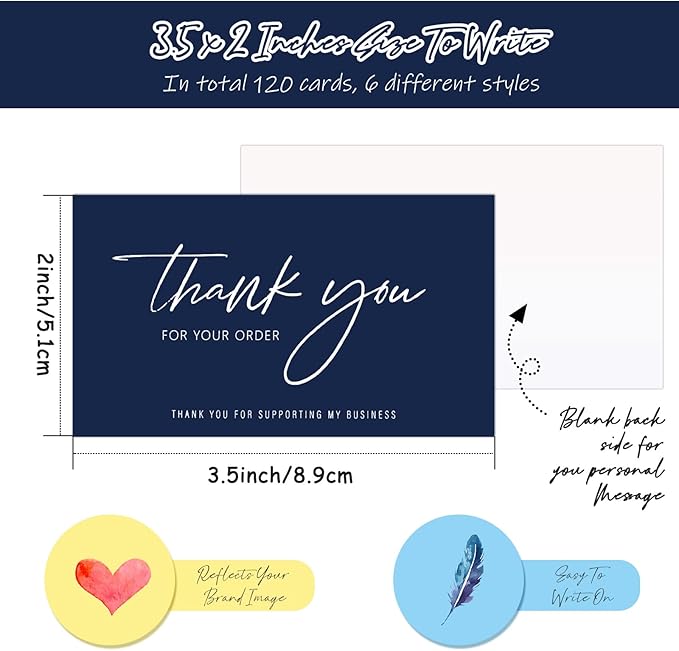 120 Pieces Thank You for Your Order Cards Customer Appreciation Note Cards Thank You for Supporting My Business Card for Small Business Owners Stores Online Retailers 3.5 x 2 Inch(Navy Blue, White)