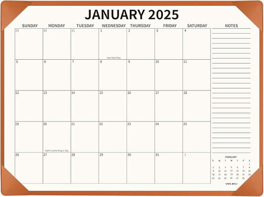 Desk Calendar 2025-2026 with Desktop Mat, 22x17 inch Large Desk Pad Calendar 18 Months Runs from 2025 to June 2026, Big Desk Blotter Calendar for Home Office and School, Brown