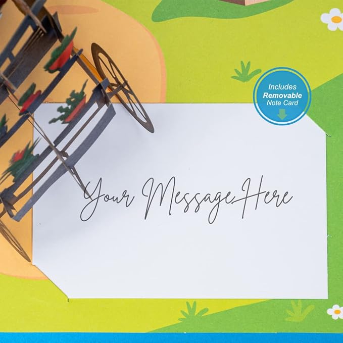 Paper Love 3D Flower Wagon Pop Up Card, Gift for Birthday, Wedding, Anniversary, Mothers Day, Thank You, Get Well, All Occasion or Just Because - 5" x 7" Cover - Includes Envelope and Note Tag