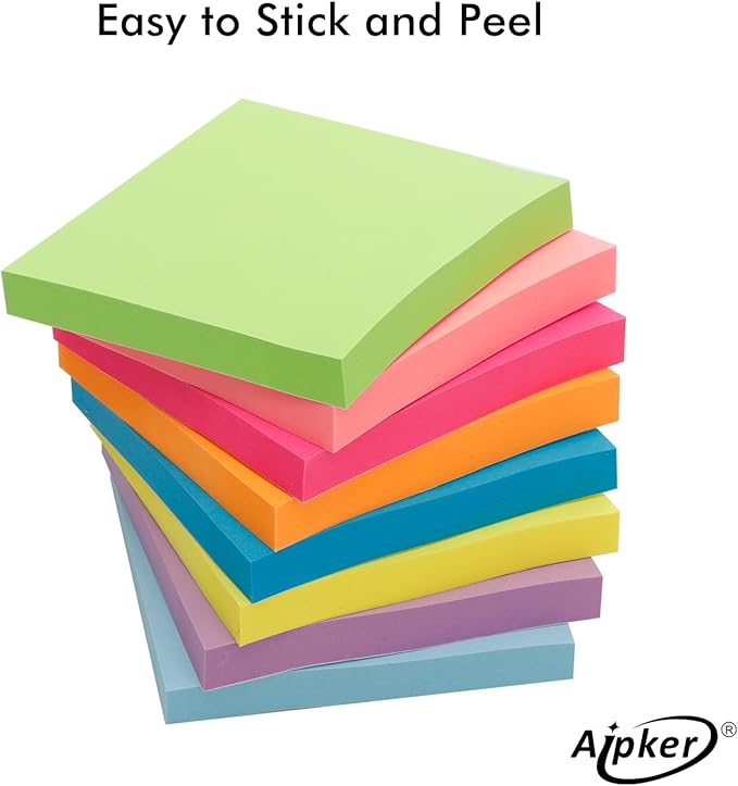 Sticky Notes & Index Strips - 8 Pads 3x3 Inch Note Pads and 8 Pads 0.6x3 inch Index Tabs, Bright Sticky Note Pads Set for Organization and Study (82 Sheet/Pads)