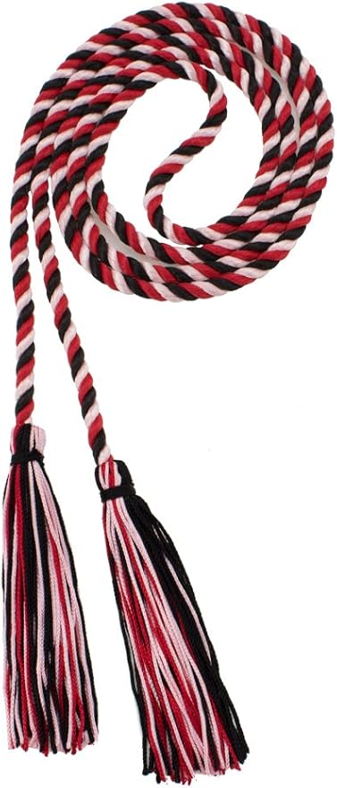 Tassel Depot Graduation Honor Cord - Black/RED/Ltpink - Every School Color Available - Made in USA