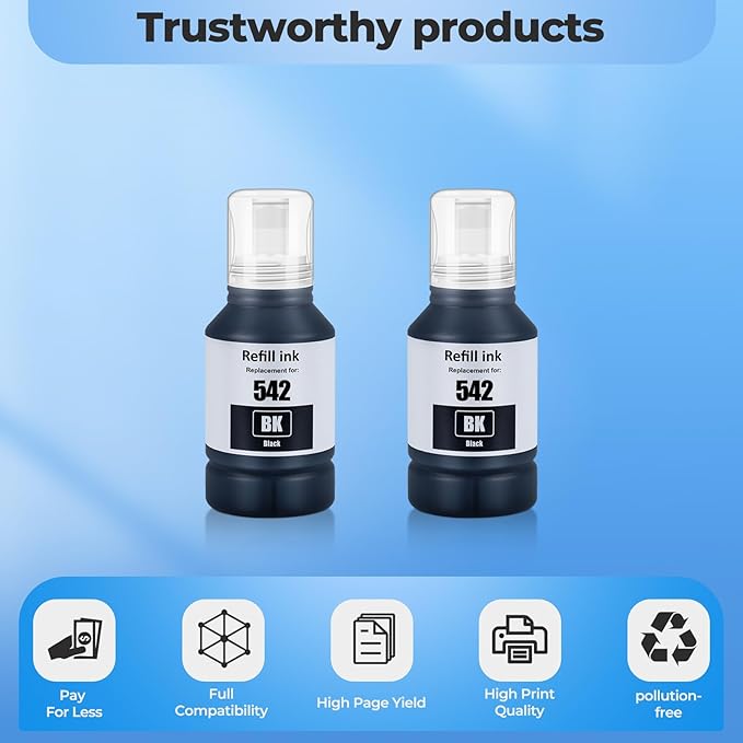 542 Black Ink ET-5880 ET-5850 ET-5150 Replacement for 542 Ink Black for Ecotank Pro ET-5170 ET-5180 ET-5800 ET-16650 ET-16600 ET5150 ET5170 ET5180 ET5850 ET5800 ET5880 ET16650 Printer, 2 Pack