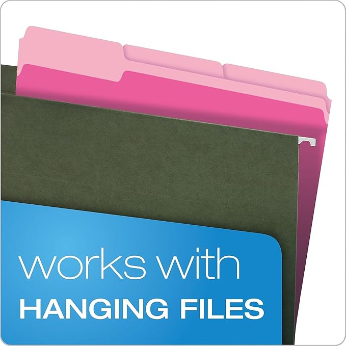 Pendaflex Two-Tone Color File Folders, Letter Size, 1/3 Cut, Pink, 100 Per box (152 1/3 PIN), 12 x 9.88 x 2.38 inches