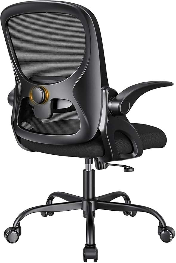 Mesh Office Chair Ergonomic Desk Chair with Up&Down Front&Rear 2 Dimensions Adjustable Lumbar Support and Flip-up Arm Rocking Comfy Swivel Computer Task Chair for Home Office(Black-Black)