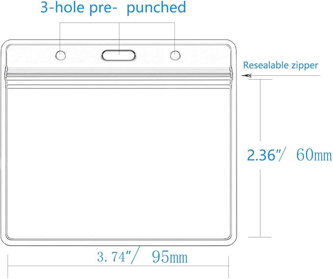 Extra Thick Horizontal ID Card Name Tag Badge Holder with Waterproof Type Resealable Zip (Holders with lanyards, 100Packs)