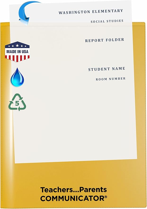 Nicky's Folder® English Communicator, Parent-Teacher Folder, Patented Tear-Resistant, Flexible Plastic, 2 Inside Pockets, 2 Exterior Sleeves, Letter Size Paper, Single Color (24 Pack) (Yellow)
