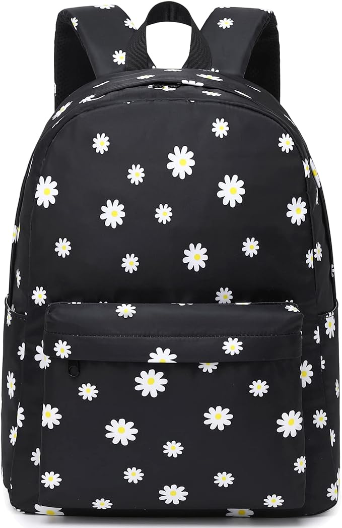 Flowers Black School Backpack for Teens Girls, Womens College Bookbags Kids School Bags Laptop Backpacks