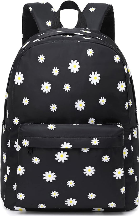 Flowers Black School Backpack for Teens Girls, Womens College Bookbags Kids School Bags Laptop Backpacks