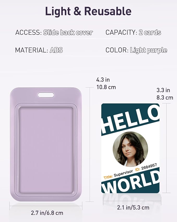 Uniclife 6 Pack Sliding ID Badge Holder Vertical Hard Plastic Case with Clear Window Light-Purple Card Protector for Office School ID Credit Cards Proximity Key Cards Driver’s Licenses and Passes