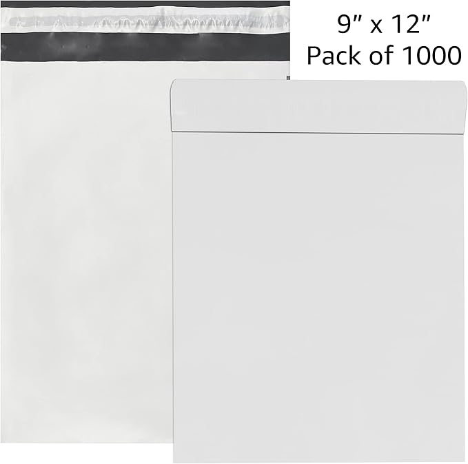 Colored Poly Mailers Pack of: Be creative with your packaging with Colored mailers (White, 9" x 12" pack of 1000)