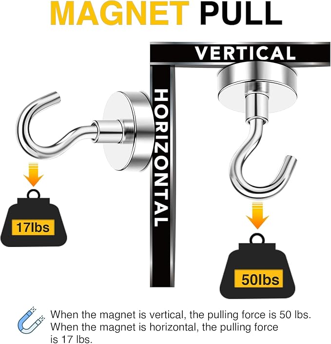 DIYMAG Magnetic Hooks, 50 LB Heavy Duty Magnet with Hooks,20 Packs Strong Rare Earth Neodymium Magnet Hooks for Hanging, Magnetic Hanger for Curtain, Home, Kitchen, Workplace