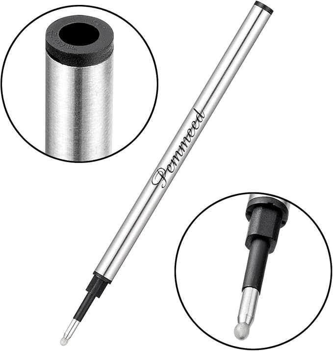 Rollerball Pen Refills Smooth Writing German Gel Ink,Parker Waterman Compatible Pen Refills Metal Standard Size Fine Point Black Ink Pack of 10 (Black)