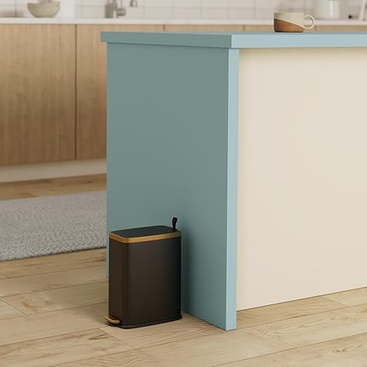 CEROELDA Small Bathroom Trash Can with Lid Soft Close-5L/1.3 Gal Slim Garbage Can-Metal Step Wastebasket-Rectangle Narrow Waste Bin for Office, Bedroom, Toilet, Live Room-Black