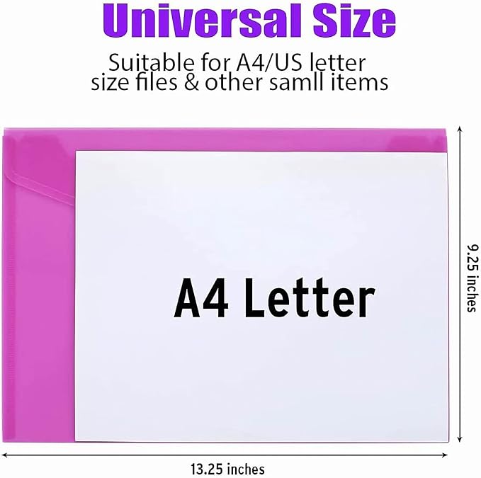 Sooez 12 Pack Plastic Envelopes Poly Envelopes, HeavyDuty File Folders, Clear Folders with Pockets, Folders for Documents Letter A4 Size, Filing Folders, Travel Bags, Office School Paper Storage