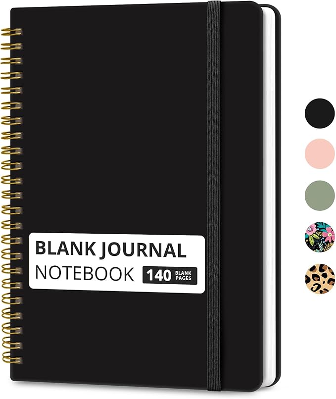 Taja Blank Spiral Journal Notebook for Women & Men, 140 Pages, Sketch Book, Plain Notebook for Drawing & Sketching, Journals for Creative Writing, A5(6"x8") - Black
